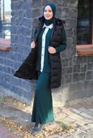 Tesettür giyim SİYAH FERMUARLI KAPÜŞONLU ŞİŞME YELEK 4040 