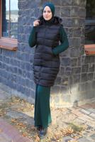 Tesettür giyim SİYAH FERMUARLI KAPÜŞONLU ŞİŞME YELEK 4040 