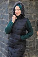 Tesettür giyim SİYAH FERMUARLI KAPÜŞONLU ŞİŞME YELEK 4040 