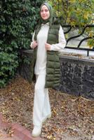 Tesettür giyim HAKİ FERMUARLI KAPÜŞONLU ŞİŞME YELEK 4040 