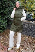 Tesettür giyim HAKİ FERMUARLI KAPÜŞONLU ŞİŞME YELEK 4040 