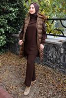 Tesettür giyim TABA FERMUARLI KAPÜŞONLU ŞİŞME YELEK 4040 