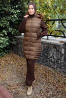 Tesettür giyim TABA FERMUARLI KAPÜŞONLU ŞİŞME YELEK 4040 