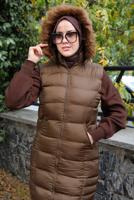 Tesettür giyim TABA FERMUARLI KAPÜŞONLU ŞİŞME YELEK 4040 