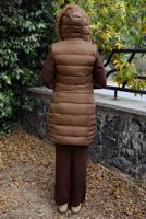 Tesettür giyim TABA FERMUARLI KAPÜŞONLU ŞİŞME YELEK 4040 