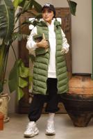 Tesettür giyim HAKİ CEPLİ KAPÜŞONLU ŞİŞME YELEK 4429 