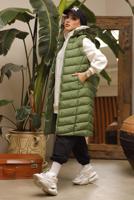 Tesettür giyim HAKİ CEPLİ KAPÜŞONLU ŞİŞME YELEK 4429 