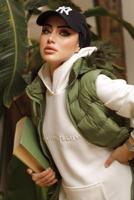 Tesettür giyim HAKİ CEPLİ KAPÜŞONLU ŞİŞME YELEK 4429 