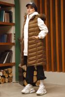 Tesettür giyim TABA CEPLİ KAPÜŞONLU ŞİŞME YELEK 4429 