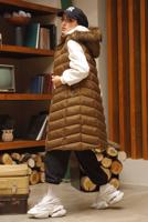 Tesettür giyim TABA CEPLİ KAPÜŞONLU ŞİŞME YELEK 4429 