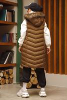 Tesettür giyim TABA CEPLİ KAPÜŞONLU ŞİŞME YELEK 4429 