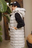 Tesettür giyim BEJ CEPLİ KAPÜŞONLU ŞİŞME YELEK 4429 