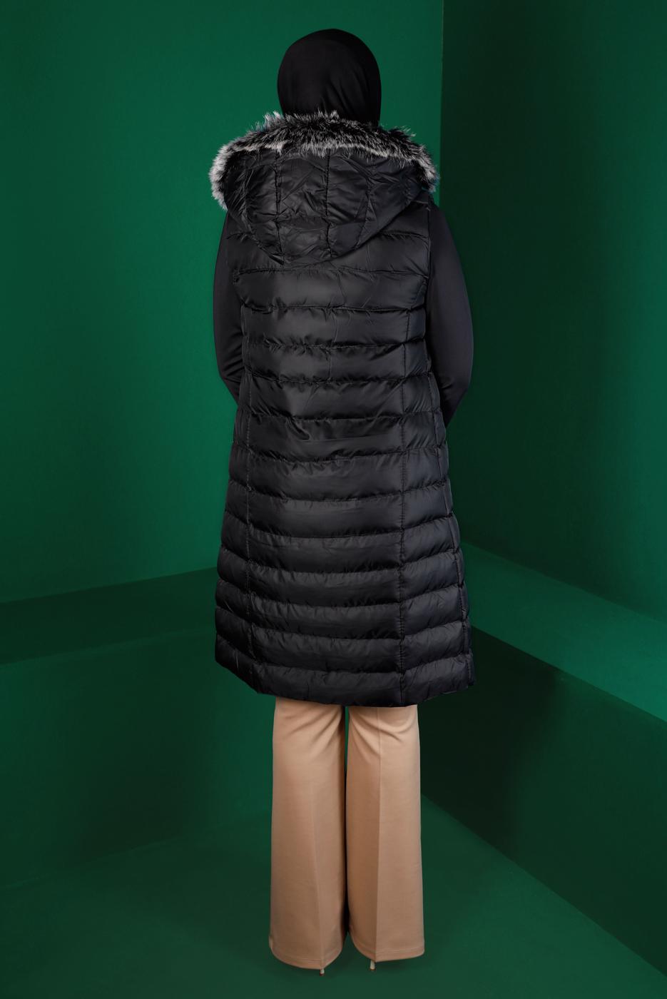 Tesettür giyim SİYAH FERMUARLI CEPLİ ŞİŞME YELEK 6060