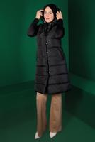 Tesettür giyim SİYAH ÇITÇITLI KAPÜŞONLU ŞİŞME YELEK 7070