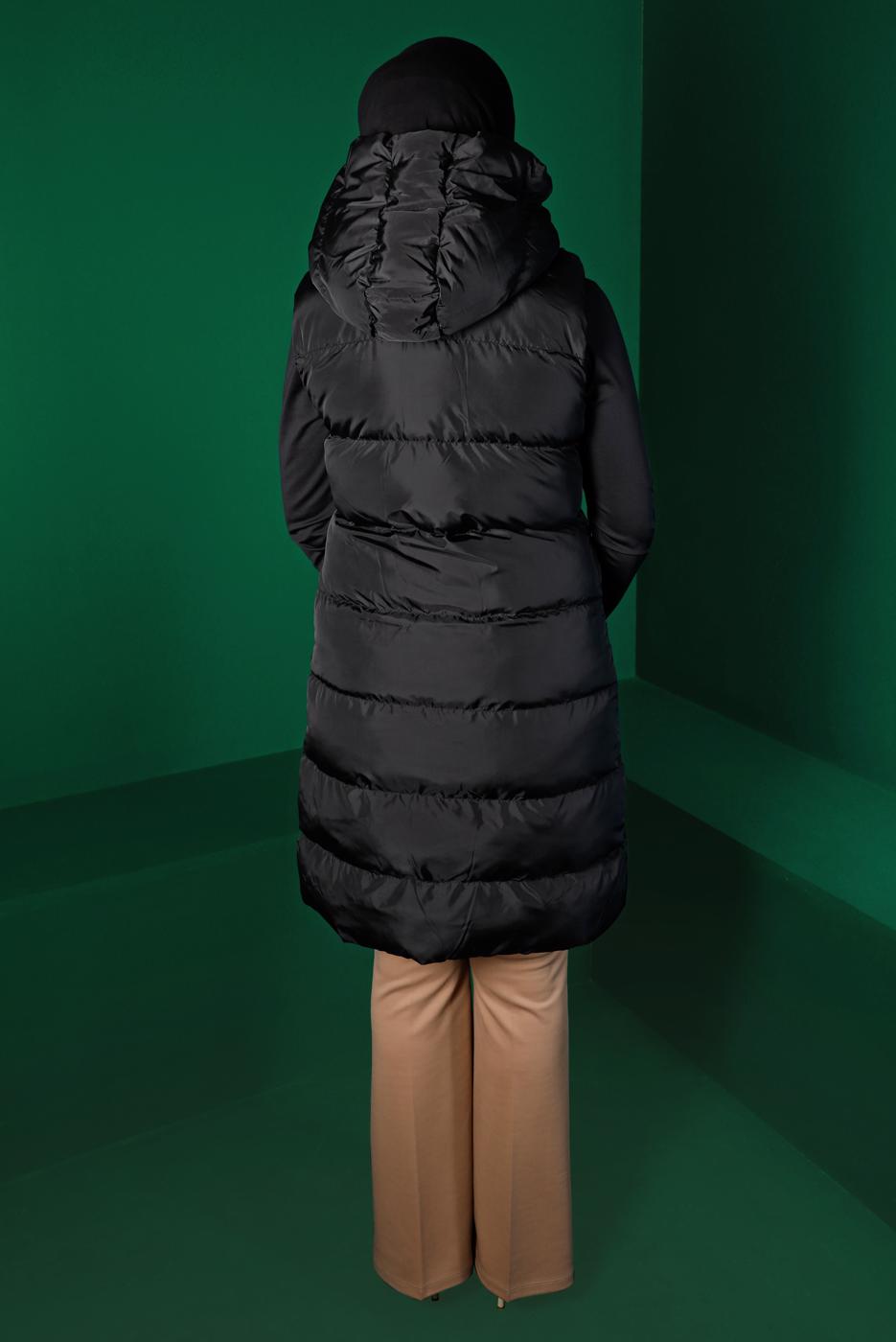 Tesettür giyim SİYAH ÇITÇITLI KAPÜŞONLU ŞİŞME YELEK 7070