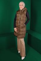 Tesettür giyim TABA ÇITÇITLI KAPÜŞONLU ŞİŞME YELEK 7070