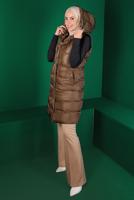 Tesettür giyim TABA ÇITÇITLI KAPÜŞONLU ŞİŞME YELEK 7070