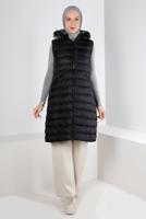 Tesettür giyim SİYAH FERMUARLI KAPÜŞONU KÜRKLÜ ŞİŞME YELEK 9001 