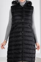 Tesettür giyim SİYAH FERMUARLI KAPÜŞONU KÜRKLÜ ŞİŞME YELEK 9001 