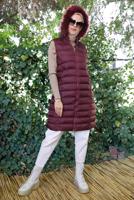 Tesettür giyim BORDO FERMUARLI KAPÜŞONU KÜRKLÜ ŞİŞME YELEK 9001 