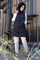 Tesettür giyim SİYAH FERMUARLI KAPÜŞONLU ŞİŞME YELEK 9051	