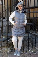 Tesettür giyim GRİ FERMUARLI KAPÜŞONLU ŞİŞME YELEK 9051	