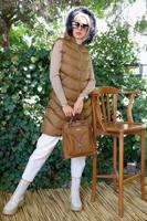 Tesettür giyim TABA FERMUARLI KAPÜŞONLU ŞİŞME YELEK 9051	