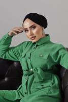 Tesettür giyim YEŞİL KUŞAKLI DÜĞMELİ PANTOLONLU TAKIM 1782 