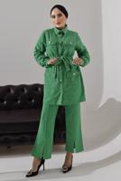 Tesettür giyim YEŞİL KUŞAKLI DÜĞMELİ PANTOLONLU TAKIM 1782 