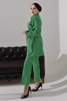 Tesettür giyim YEŞİL KUŞAKLI DÜĞMELİ PANTOLONLU TAKIM 1782 