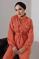 Tesettür giyim TURUNCU KUŞAKLI DÜĞMELİ PANTOLONLU TAKIM 1782 