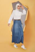 Tesettür giyim LACİVERT ALVİNA CEP DETAYLI DENİM ETEK 60170	