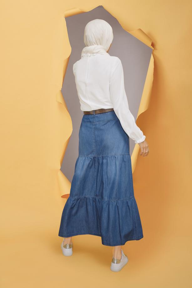 Tesettür giyim LACİVERT ALVİNA CEP DETAYLI DENİM ETEK 60170	 - TRENDTESETTÜR