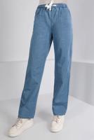 Tesettür giyim MAVİ BELİ LASTİKLİ DÜZ PAÇA DENİM PANTOLON T 2315