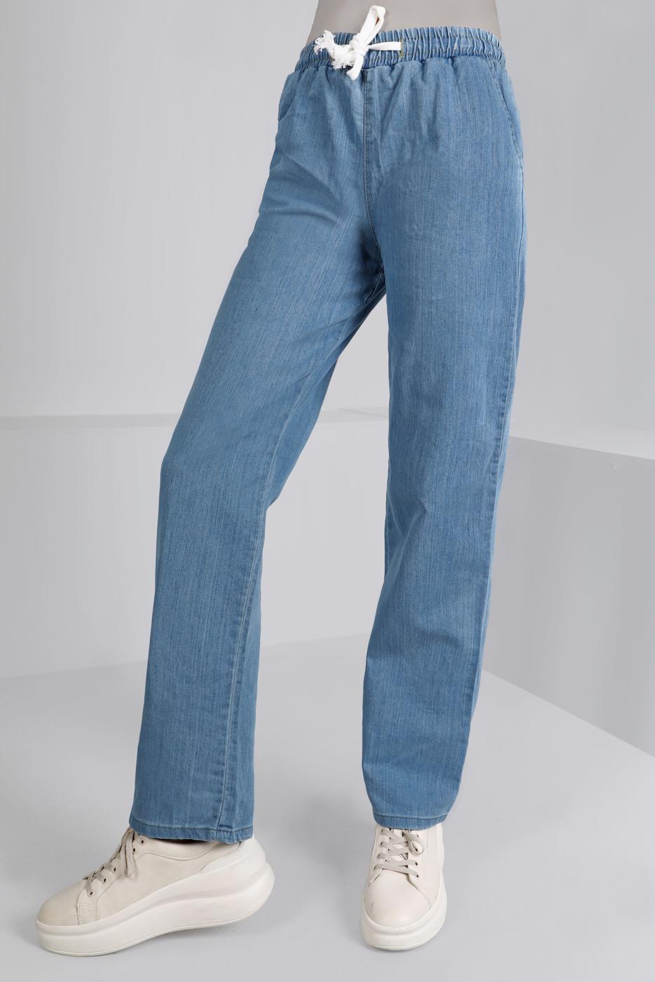 Tesettür giyim MAVİ BELİ LASTİKLİ DÜZ PAÇA DENİM PANTOLON T 2315