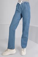 Tesettür giyim MAVİ BELİ LASTİKLİ DÜZ PAÇA DENİM PANTOLON T 2315