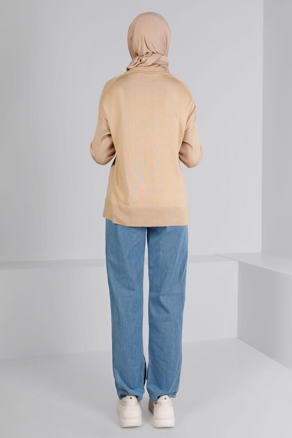 Tesettür giyim MAVİ BELİ LASTİKLİ DÜZ PAÇA DENİM PANTOLON T 2315