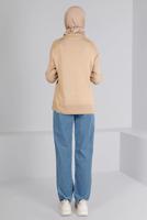 Tesettür giyim MAVİ BELİ LASTİKLİ DÜZ PAÇA DENİM PANTOLON T 2315