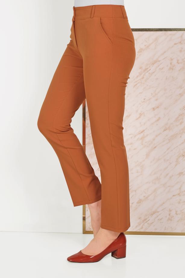 Tesettür giyim KAHVE ALVİNA DÜĞMELİ KUMAŞ PANTOLON 70051	 - TRENDTESETTÜR