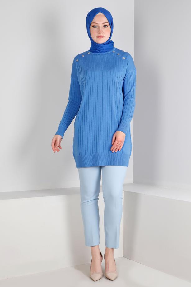 Tesettür giyim MAVİ ALVİNA DAR PAÇA KUMAŞ PANTOLON 70052	 - TRENDTESETTÜR