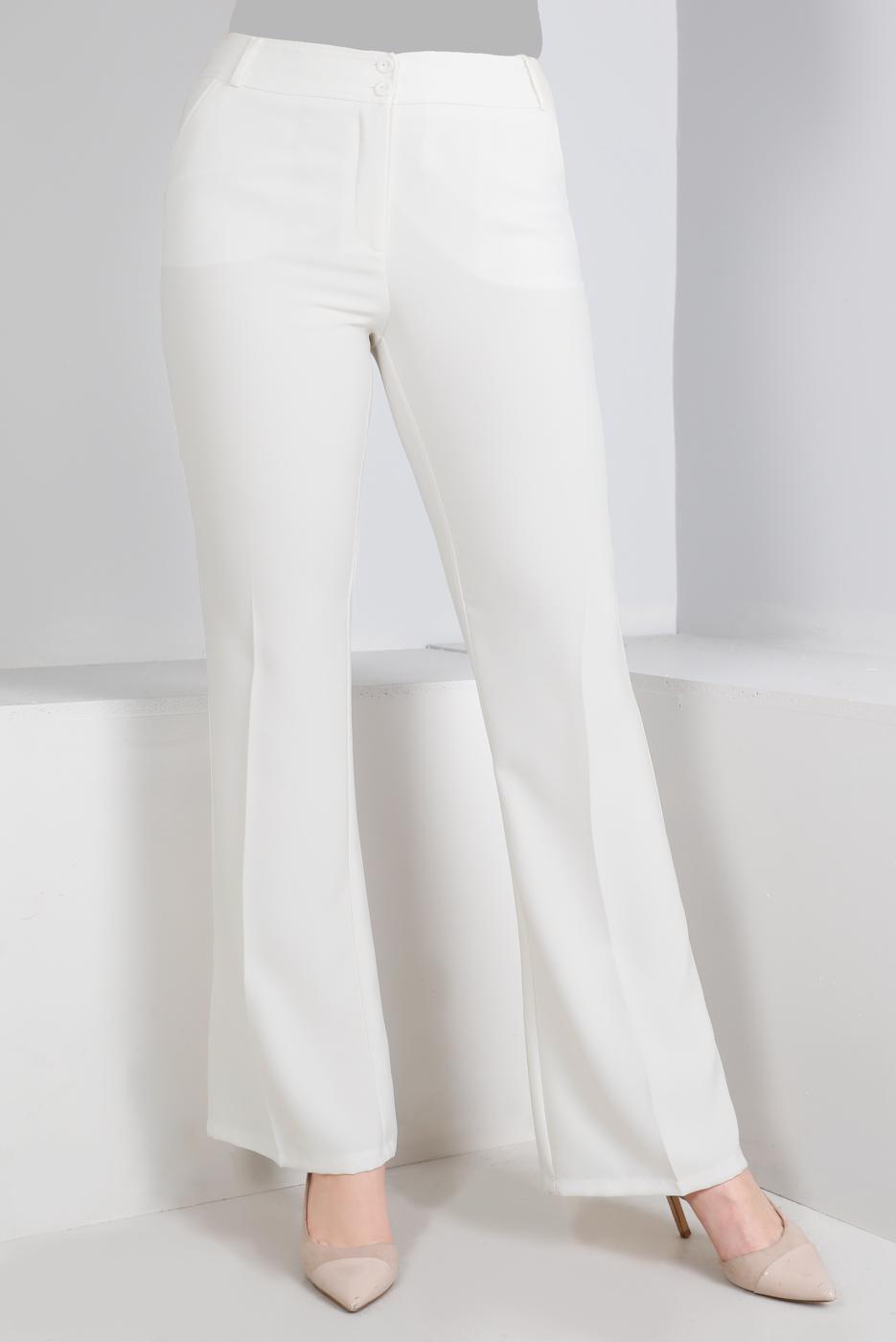 Vêtements hijab CRÈME ALVİNA PANTALON ÉVASÉ AVEC DÉTAIL DE POCHE T 70087