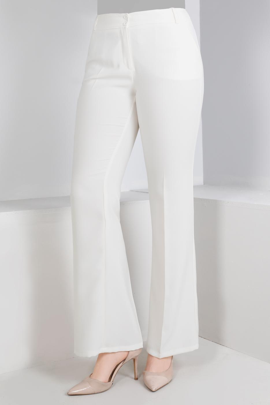 Vêtements hijab CRÈME ALVİNA PANTALON ÉVASÉ AVEC DÉTAIL DE POCHE T 70087