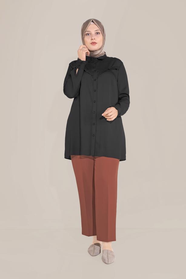 Vêtements hijab BRUN ALVİNA COUPE CLASSIQUE PANTALON À BOUTONS 70099 - TRENDTESETTÜR