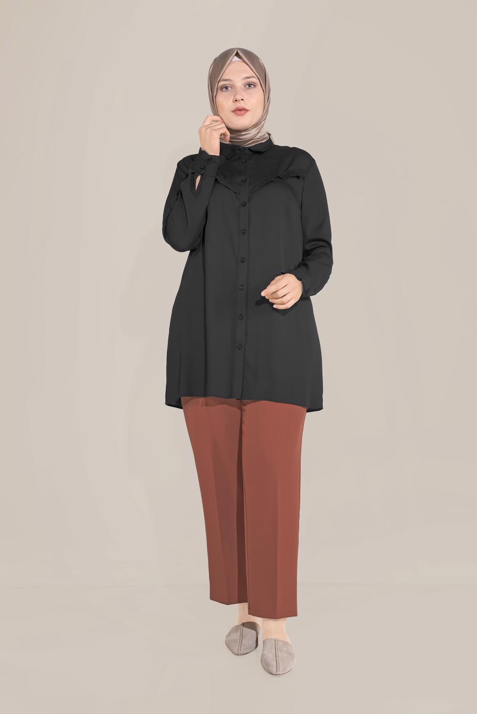 Hijab clothing BROWN ALVİNA CLASSIC CUT BUTTONED TROUSERS 70099 