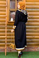 Tesettür giyim SİYAH KAPÜŞONLU KUŞAKLI TRİKO HIRKA 71102 