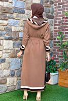 Tesettür giyim TABA KAPÜŞONLU KUŞAKLI TRİKO HIRKA 71102 