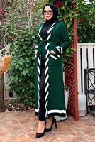 Tesettür giyim YEŞİL KAPÜŞONLU KUŞAKLI TRİKO HIRKA 71102 