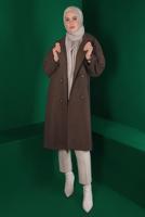 Tesettür giyim KAHVE KUŞAKLI DÜĞMELİ KAŞE KABAN 9911 