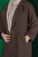 Tesettür giyim KAHVE KUŞAKLI DÜĞMELİ KAŞE KABAN 9911 