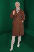 Tesettür giyim TABA KUŞAKLI DÜĞMELİ KAŞE KABAN 9911 